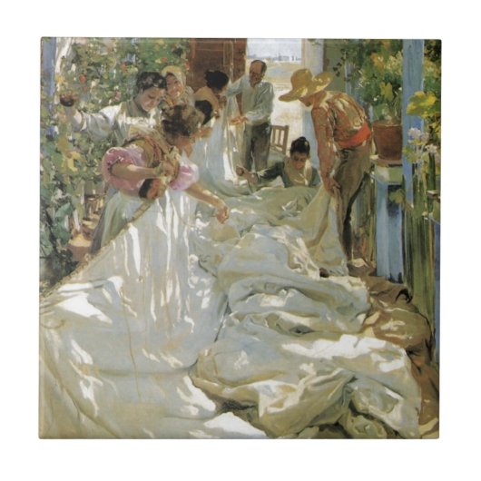 Ausbessern das Segel - Joaquín Sorolla y Bastida Fliese (Vorderseite)