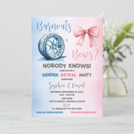 Ausblasen oder Verfehlungen Gender Reveal Party Einladung (Stehend Vorderseite)