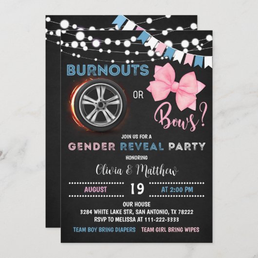 Ausblasen oder Verfehlungen Gender Reveal Party Einladung (Vorne/Hinten)