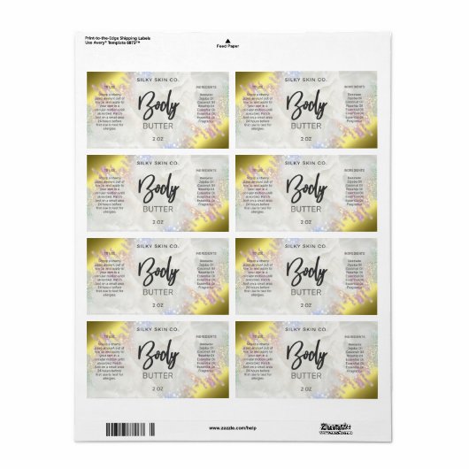 Ausblendung von Gold- und Opal-Body-Butter-Etikett (Vorne)