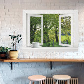 Ausblick auf Grün - Fenster öffnen mit Bäumen Poster