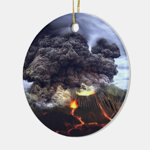 Ausbrechen des Vulkans auf Berg Keramik Ornament