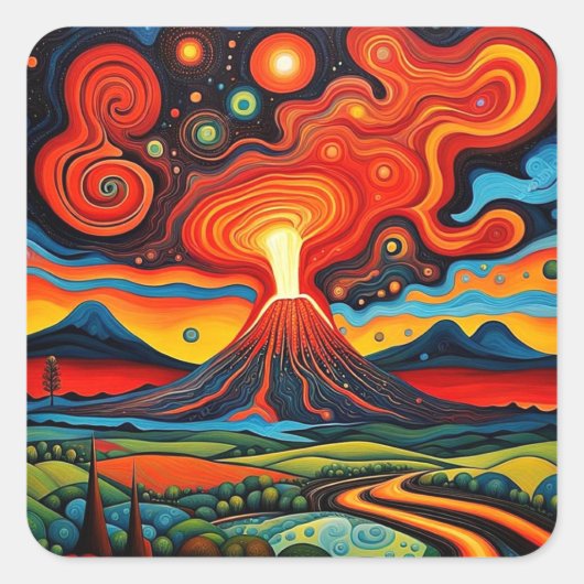 Ausbruch des Vulkans in Nacht 7 Quadratischer Aufkleber (Vorderseite)