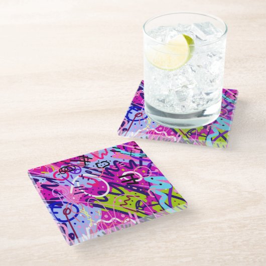 Ausbruch von Star: Abstrakte Kunst Glasuntersetzer (Schrägansicht)