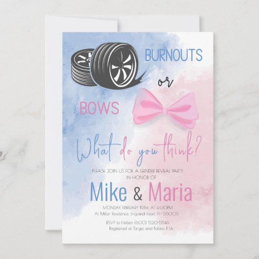 Ausbrüche oder das Geschlecht der Bows offenbaren Einladung (Vorderseite)