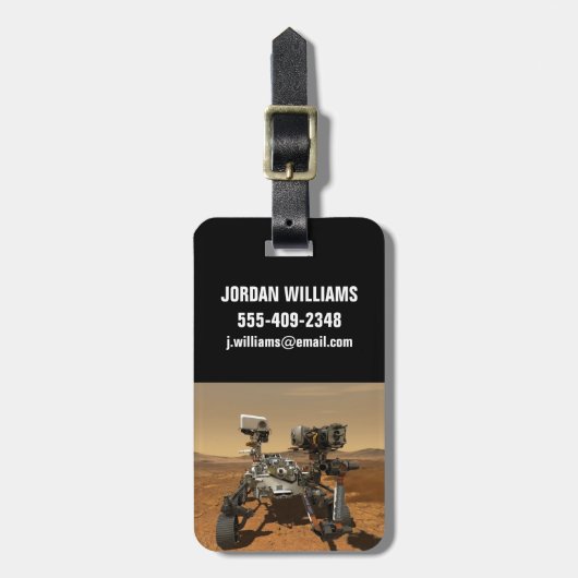 Ausdauerrenderung auf der Oberfläche von Mars. Gepäckanhänger (Vorderseite vertikal)