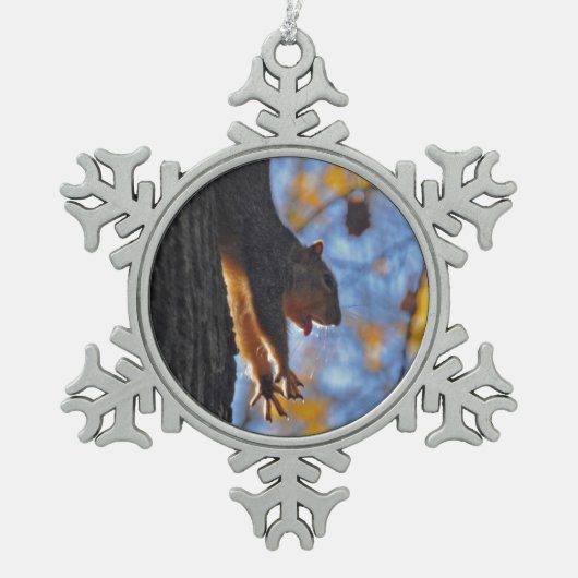 Ausdehnen des Eichhörnchens Schneeflocken Zinn-Ornament (Vorderseite)