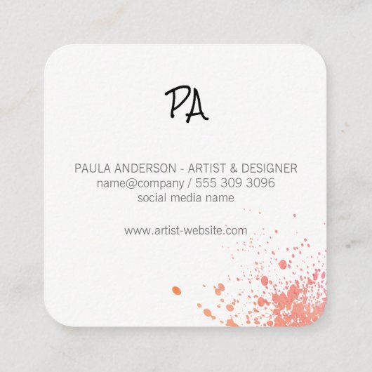 Ausdrucksstarke Farbe Schwarze Textur | Script Mon Quadratische Visitenkarte (Rückseite)