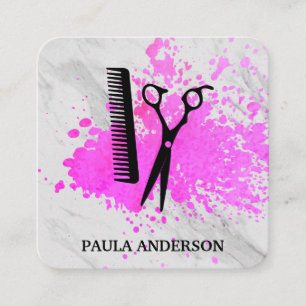 Ausdrucksstarke Paint Marble Texture Salon Shears Quadratische Visitenkarte