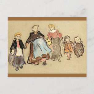 Ausflug - Kinder, Frauen, - Vintage Motive Postkarte