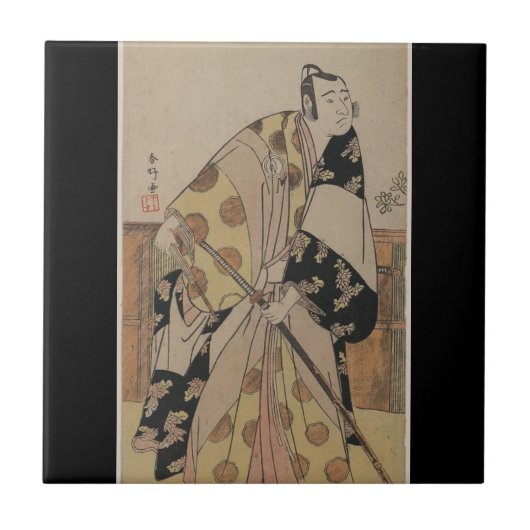 Ausführliches Porträt eines Samurais circa 1700s Fliese (Vorderseite)
