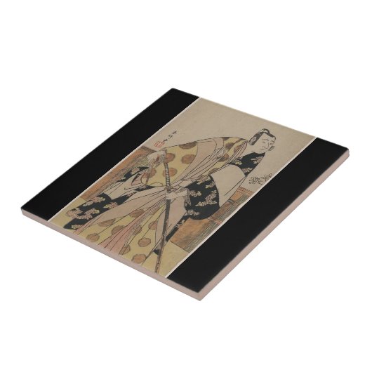 Ausführliches Porträt eines Samurais circa 1700s Fliese (Seite)