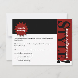 Ausführung! Bat Mitzvah Magazine UAWG Reply Burgun RSVP Karte