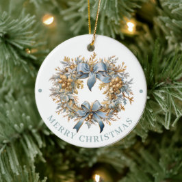 Ausgearbeiteter blauer und goldener Weihnachtskran Keramik Ornament