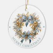 Ausgearbeiteter blauer und goldener Weihnachtskran Keramik Ornament (Links)