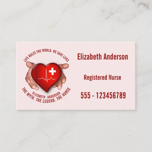 Ausgebildete Krankenschwester mit rotem Herzen in Visitenkarte (Vorderseite)