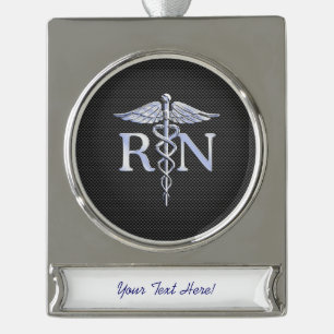 Ausgebildete Krankenschwester RNCaduceus Banner-Ornament Silber