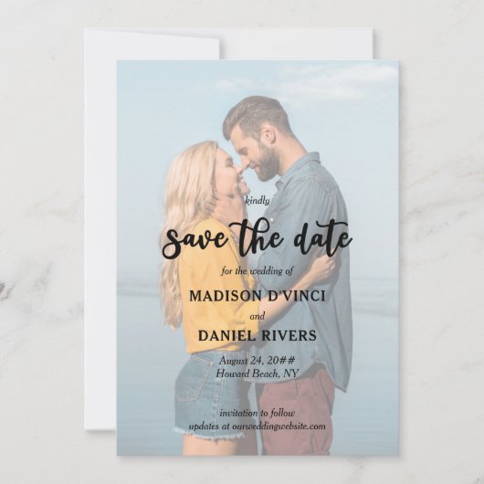 Ausgeblendetes Foto Vollblutschrift Handgeschriebe Save The Date (Vorderseite)