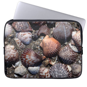 Ausgebogte bunte Seashells auf einem schwarzen Laptopschutzhülle