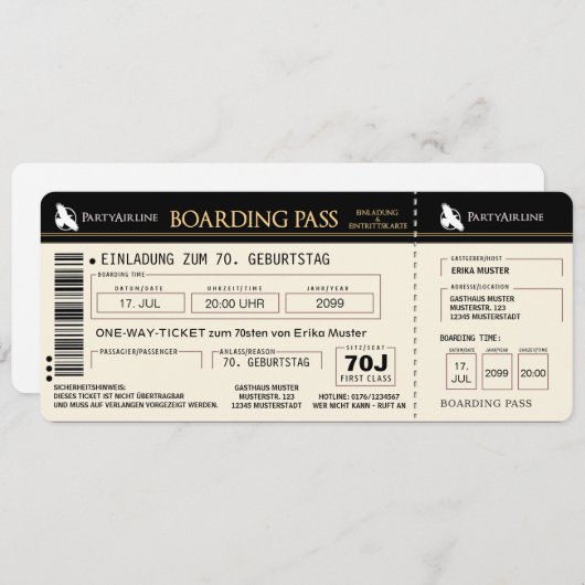 ausgefallene Einladungskarte zum 70. Geburtstag Einladung (Vorne/Hinten)