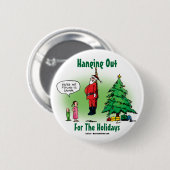 Ausgehen des Santa Twisted Cartoon Button (Vorne & Hinten)