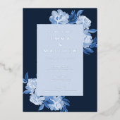 Ausgeklügelte Aquarellfarben - Blume mit blauem Hi Folieneinladung (Vorderseite)