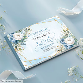 Ausgeklügelte, blaue, weiße Peonies Sweet 16. Gästebuch