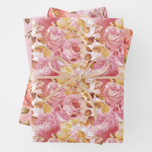 Ausgeklügelte Blütenpracht in Rosa und Lila Farben Geschenkpapier Set (Beispiel)