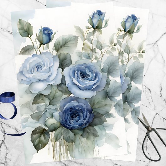 Ausgeklügelte künstlerische Watercolor Blau-Rose Seidenpapier