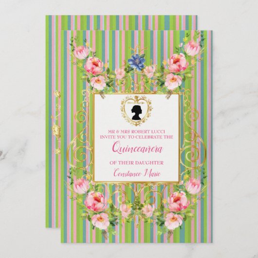 Ausgeklügelte Regency Era Quinceanera Einladung (Vorne/Hinten)