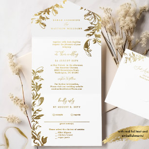 Ausgeklügelte White and Gold Foil Blätter All-in-One-Einladung