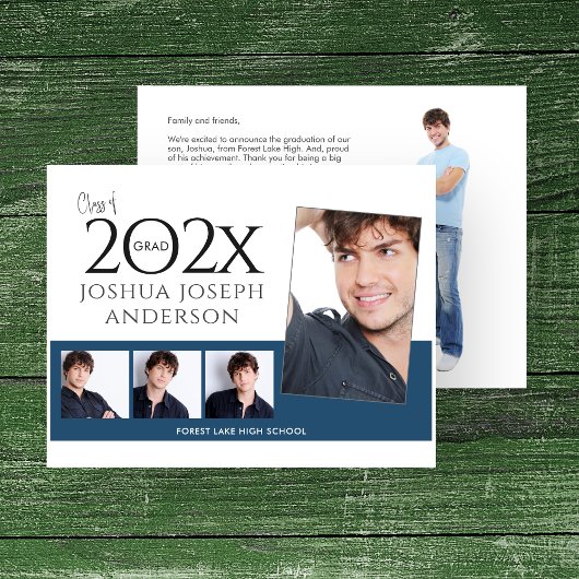 Ausgeklügelter Abschluss Foto Collage Royal Blue Mitteilungskarte