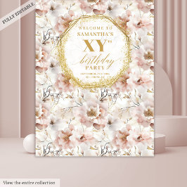 Ausgeklügelter Blush-Floral Geburtstagskabinett Fo Wandteppich