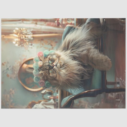 Ausgeklügelter Cat Pink Sage Salon Decoupage Tissu Seidenpapier (Vorderseite)