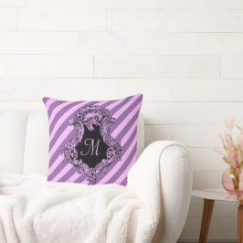 Ausgeklügelter rosa Streifen Mit Monogramm Kissen