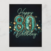 Ausgeklügeltes Aquamarin-Gold-Metallic 80. Geburts Postkarte (Vorderseite)
