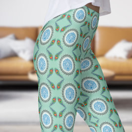 Ausgeklügeltes Aquamarines Green Peacock Feathers Leggings