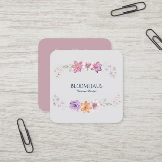 Ausgeklügeltes Aquarell Rosa Botanisches Flora Quadratische Visitenkarte