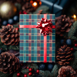 Ausgeklügeltes Blau und Burgund Kariert - klassisc Geschenkpapier