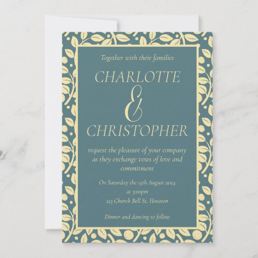 Ausgeklügeltes Muster aus dunkelblauem Creme Einladung (Vorderseite)