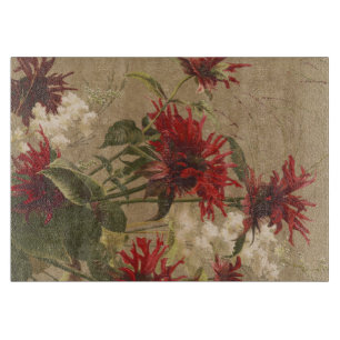 Ausgeklügeltes Rot & Burgund-Blüte gegen Beige Schneidebrett