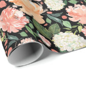 Ausgeklügeltes Schwarz-Pfirsichfarben Geschenkpapier (Rolleneckpunkt)