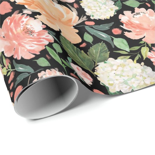 Ausgeklügeltes Schwarz-Pfirsichfarben Geschenkpapier (Rolleneckpunkt)