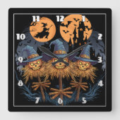 Ausgelassene Halloweenschrecken unter Vollmond Quadratische Wanduhr (Vorderseite)