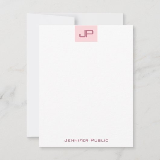 Ausgereifte Blush Pink Monogram Clean Template Mitteilungskarte (Vorderseite)
