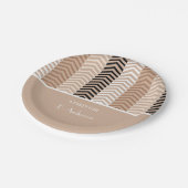 Ausgereifte braune Zickzack Streifen mit Namen Pappteller (Schrägansicht)