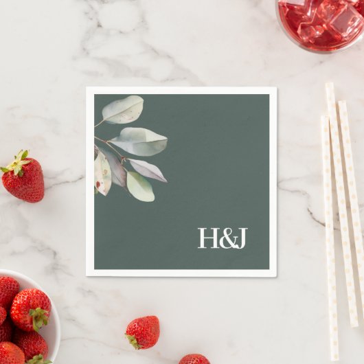 Ausgereifte Eukalyptus-Monogramm-Blätter Serviette (Beispiel)