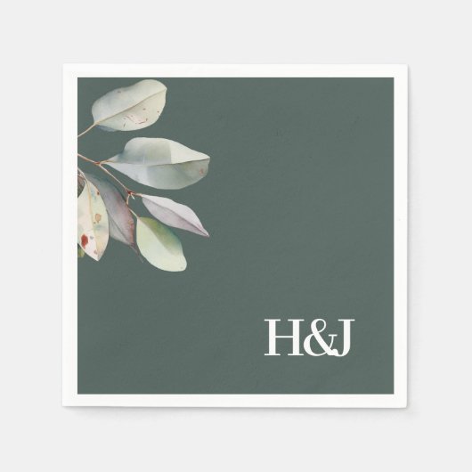Ausgereifte Eukalyptus-Monogramm-Blätter Serviette (Vorderseite)