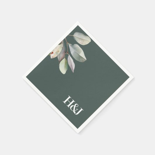 Ausgereifte Eukalyptus-Monogramm-Blätter Serviette (Ecke)