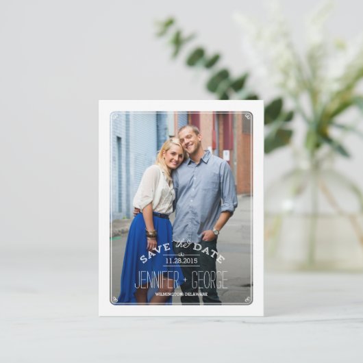 Ausgereifte Frame Save the Date Postkarte (Stehend Vorderseite)